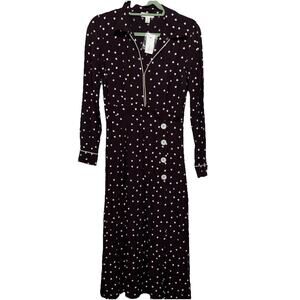 TOPSHOP Midi Dress Heart Button Front Split Sz 4 Burgundy Side Slit NWT